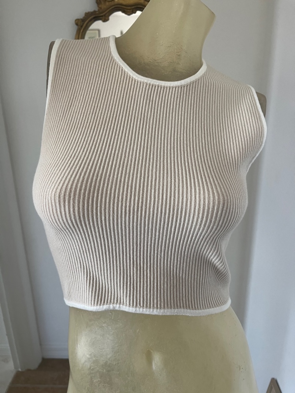 House of Harlow 1960 Ribbed Sleeveless Crop Top in Cream